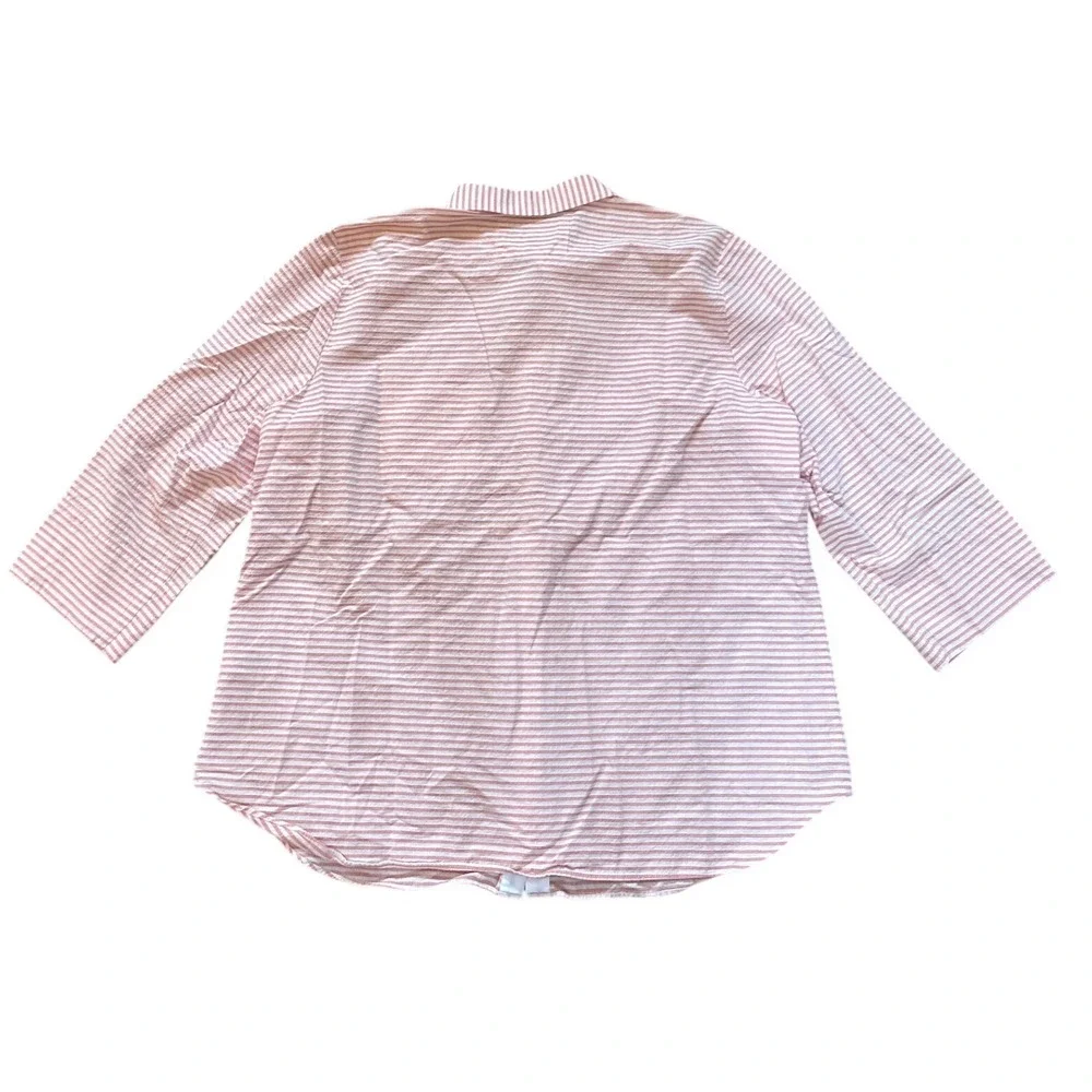 Lafayette 148 Shirt Women Pink Striped Button Down 3/4 Sleeve SIZE XL - Picture 5 of 5